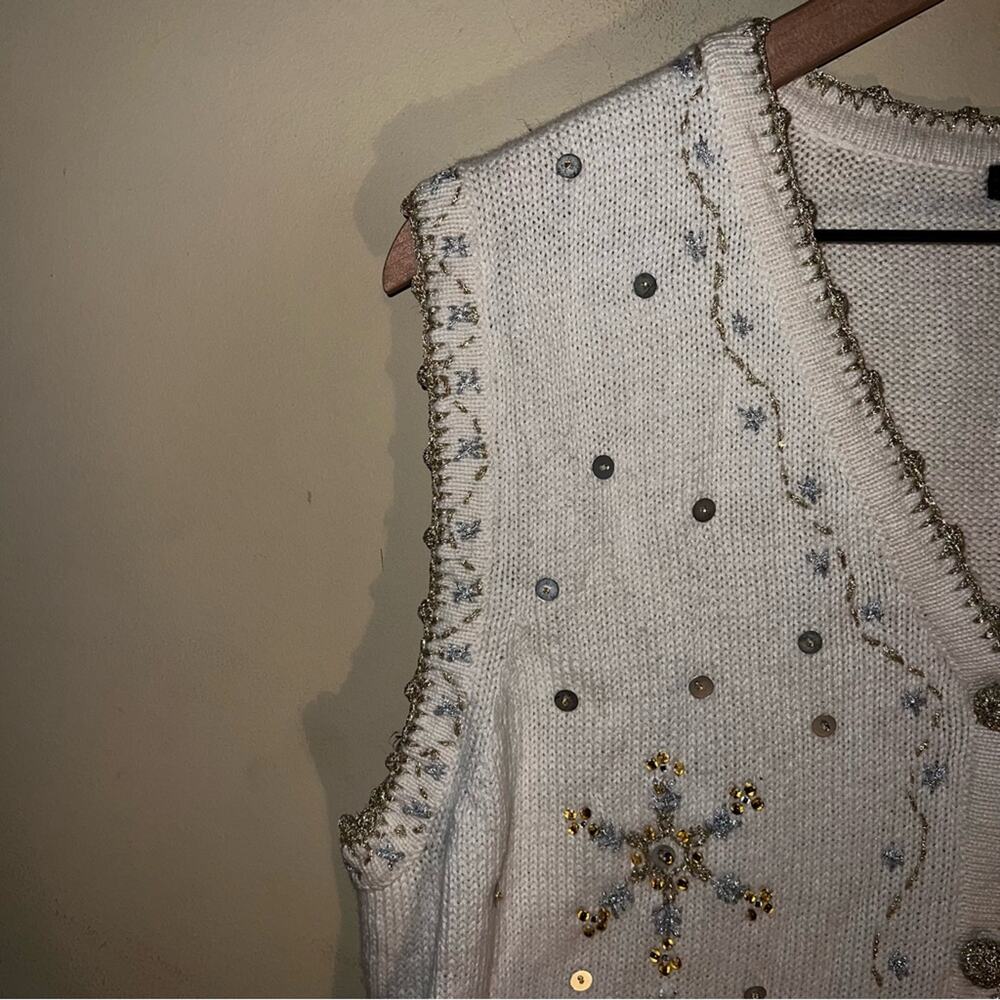 VINTAGE REFERENCE POINT Beaded and embroidered christmas sweater vest L - Picture 4 of 5